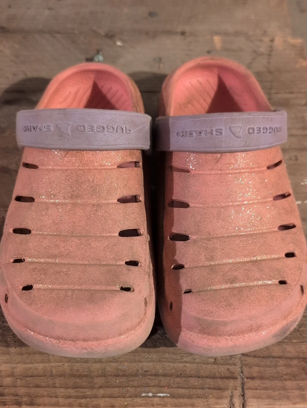 Kids Glitter Slip-On Clogs in Pink with Lavender Strap